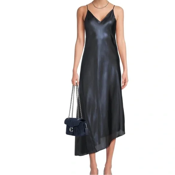 All Saints Amos 2-In-1 Satin Maxi Dress S . Navy sparkle blue - Picture 4 of 11